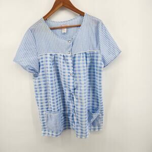 XXL Vintage Blue Gingham Bed Jacket Top - Tati Fashion